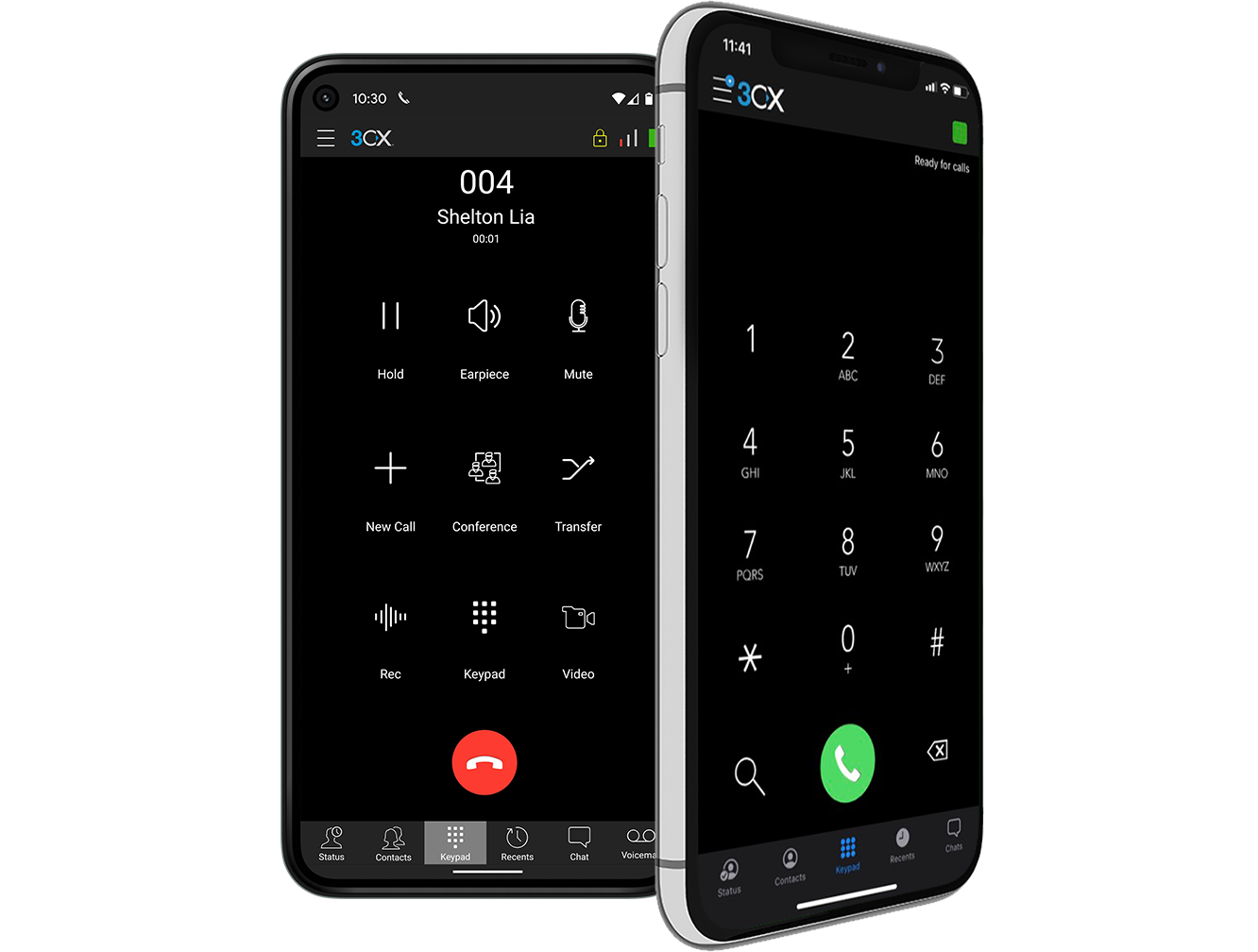 The 3CX app on iPhone and Android