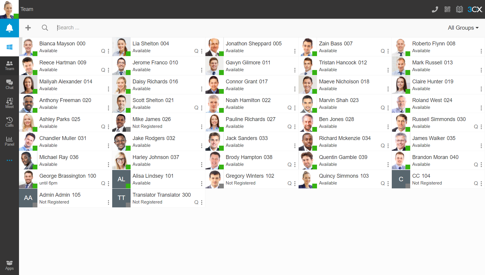 3CX Web Client team view